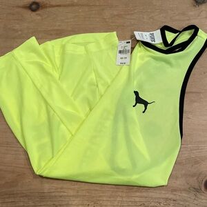 NWT Victoria’s Secret Neon Yellow Black racerbank tank athleisure gym swim XS TP